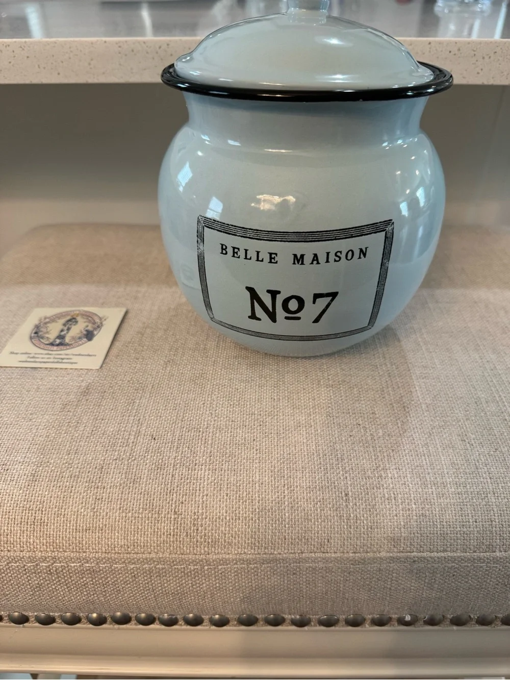Victorian Trading Belle Robins egg Maison No 7 White Enamel Ware Jar